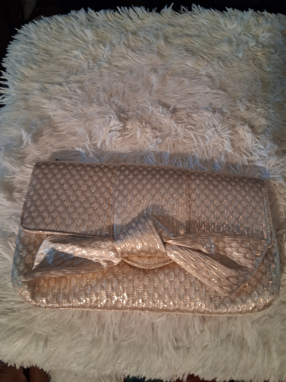 Kate Landry Metallic Gold Bow-Front Clutch